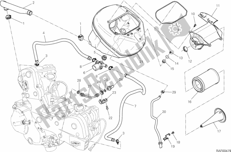 All parts for the Air Intake - Oil Breather of the Ducati Hypermotard USA 821 2014